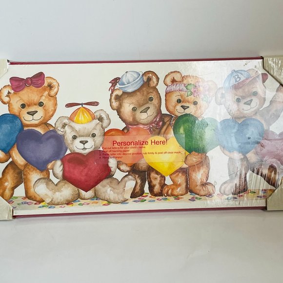 Vintage Rainbow Bears Name Personalized Wall Art Plaque 11x25” NEW Sealed